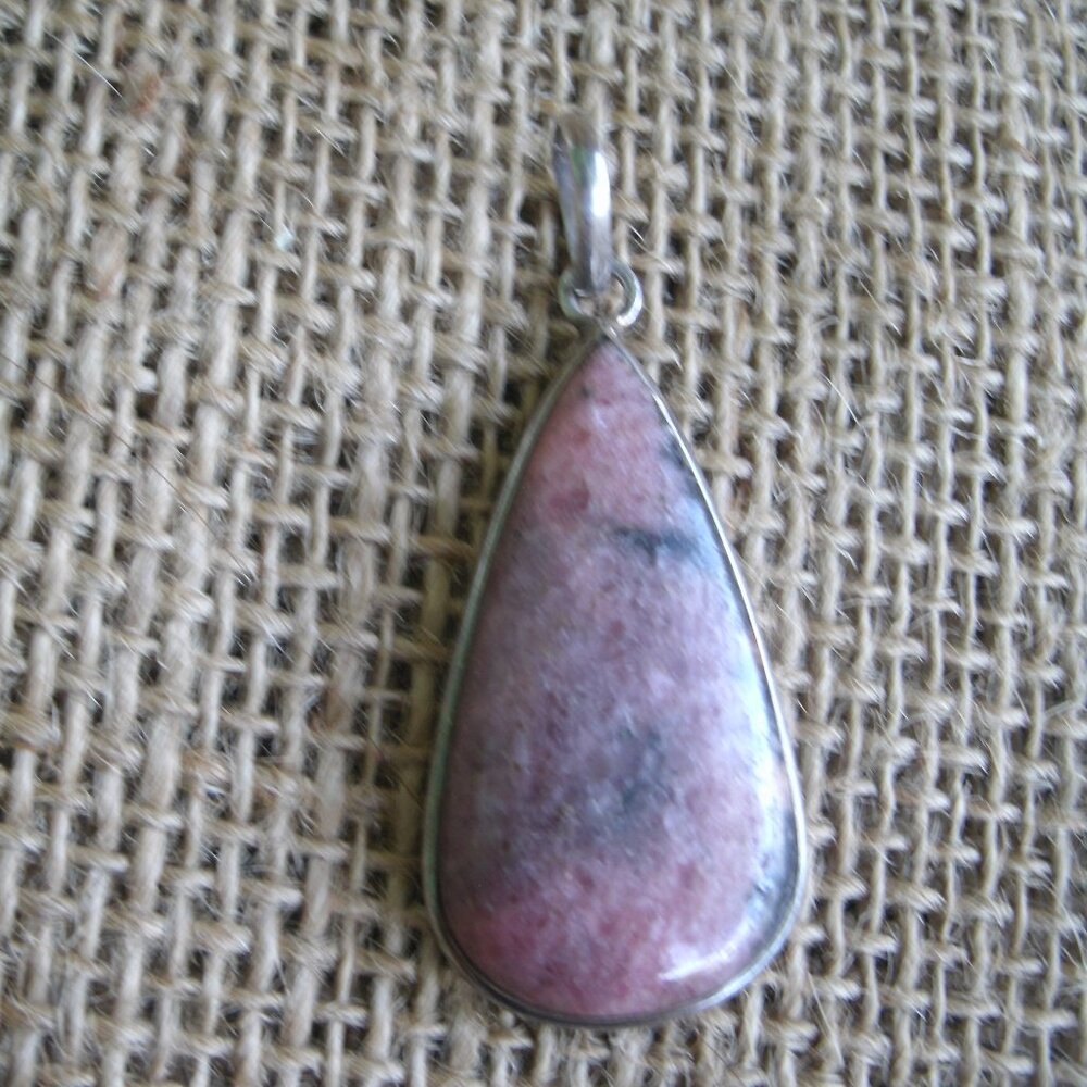 Handmade Rhodonite in Sterling Silver Gemstone Teardrop Pendant